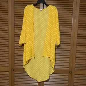 NY Invasion Yellow Polka Dot Hi Low 3/4 Sleeve Lightweight Cardigan Duster XL